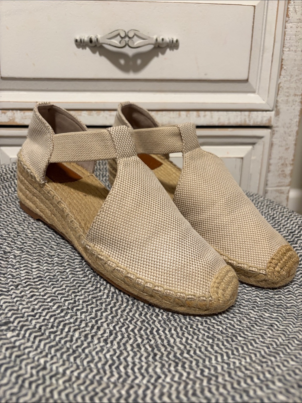 Tory Burch Catalina Woven Canvas D'Orsay Espadrille Flats Neutral 7.5